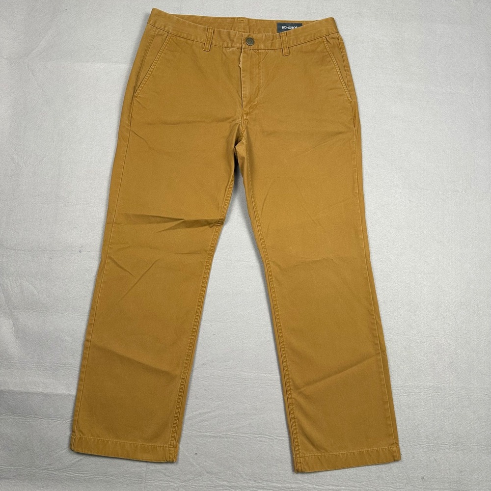 Bonobos Mens Straight Leg Chinos Mustard Brown Cotton Pants 32x34 (Fits 32x27.5)